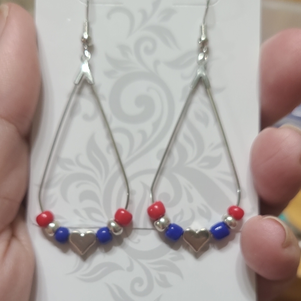 3/$10 Chic Silver Earrings with Red and Blue Beads